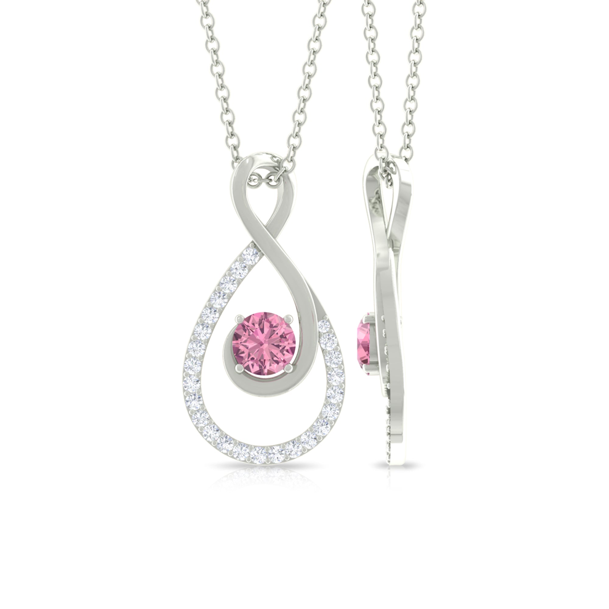 Pink Tourmaline and Diamond Teardrop Pendant Necklace
