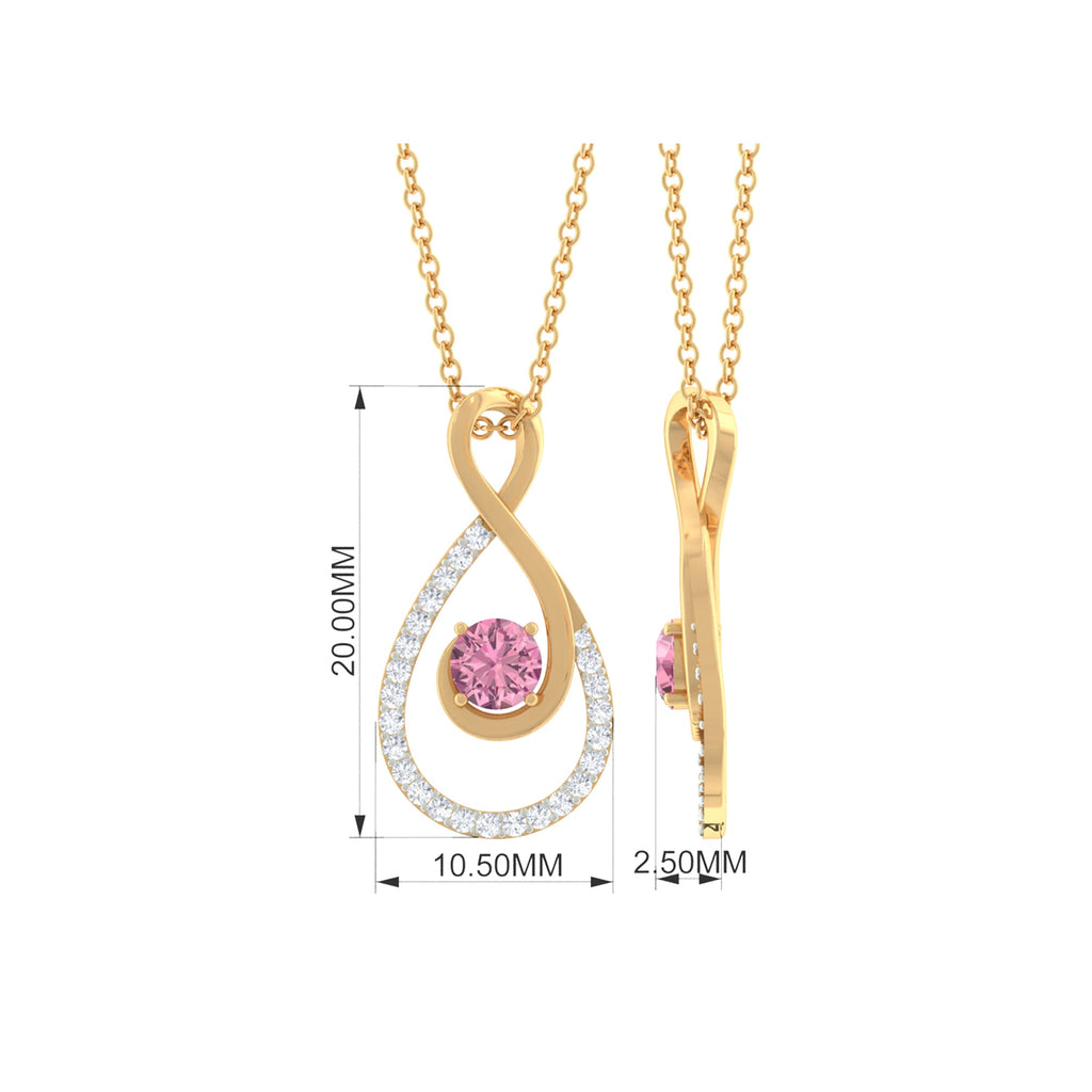 Pink Tourmaline and Diamond Teardrop Pendant Necklace