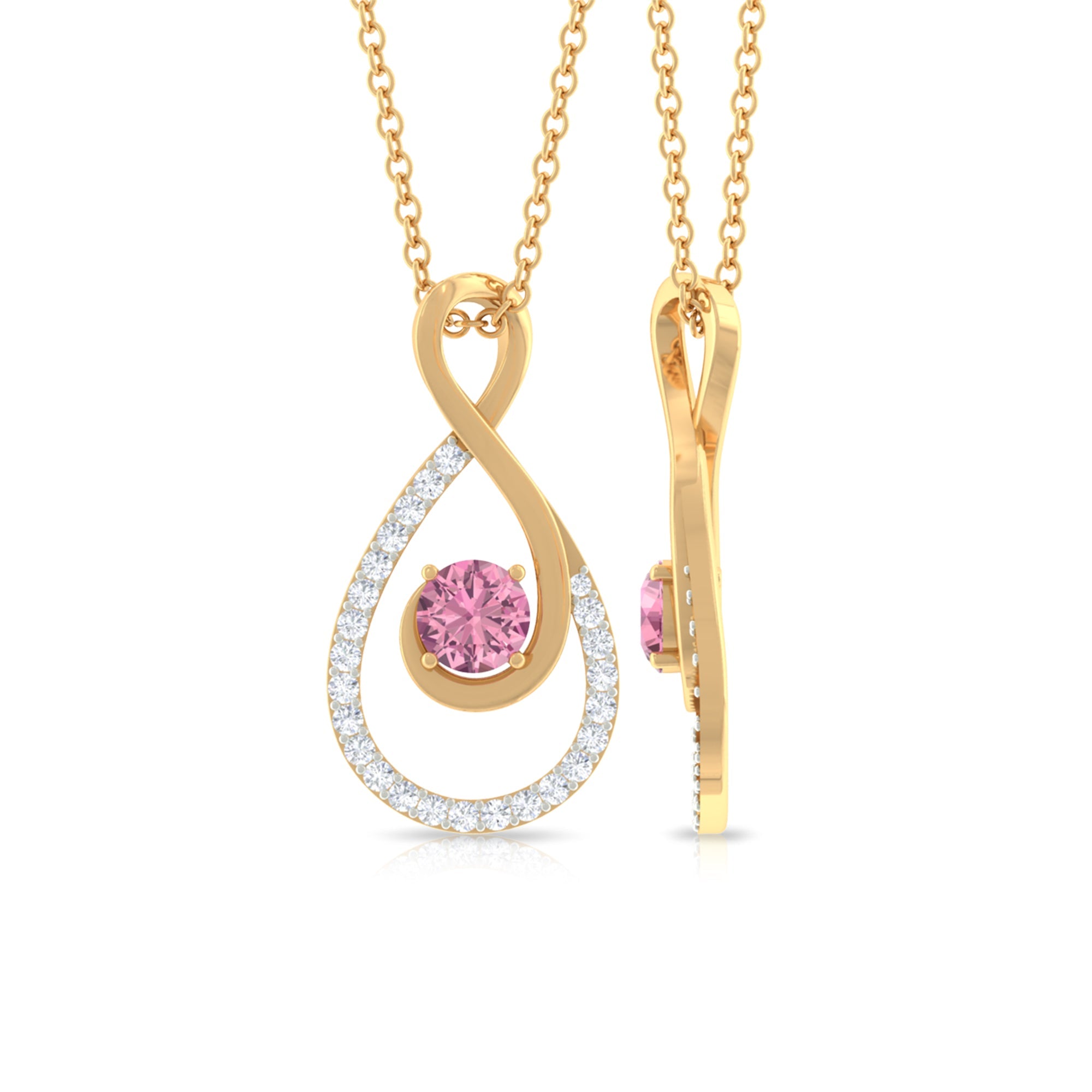 Pink Tourmaline and Diamond Teardrop Pendant Necklace