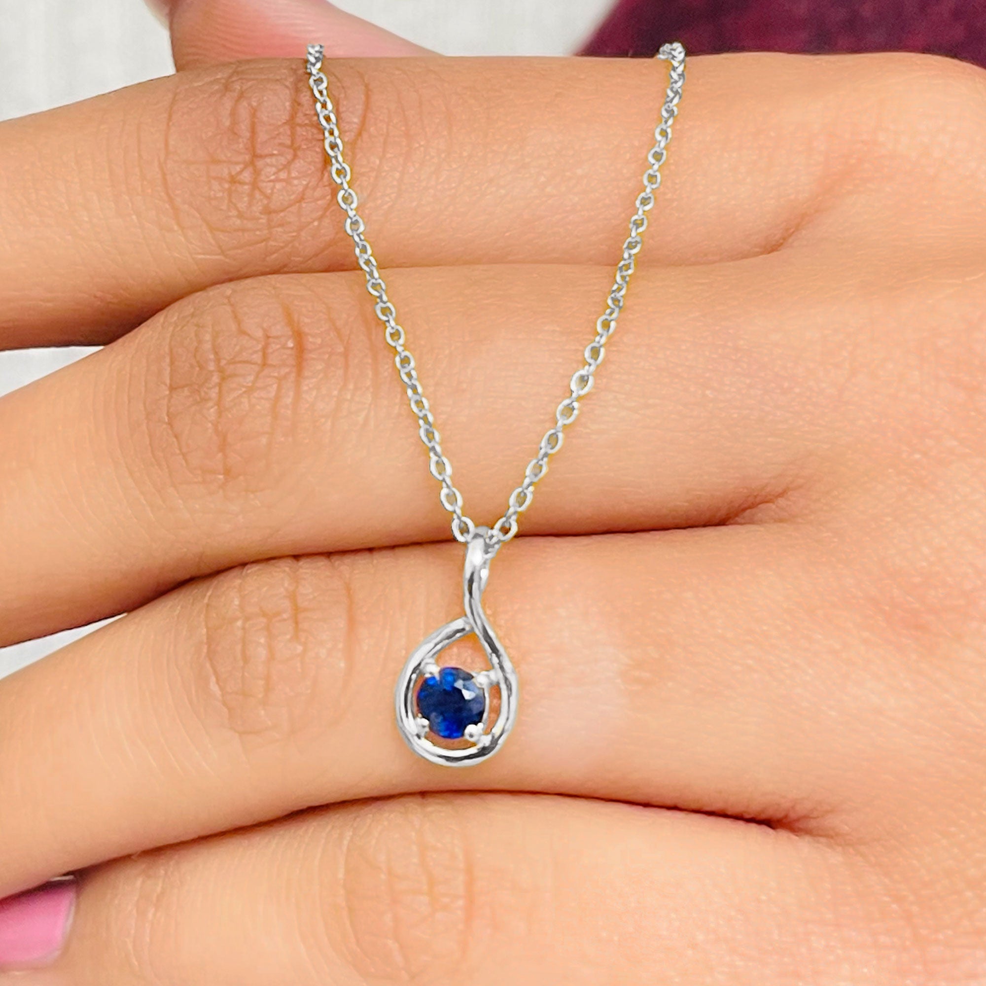 Genuine Round Cut Blue Sapphire Teardrop Pendant