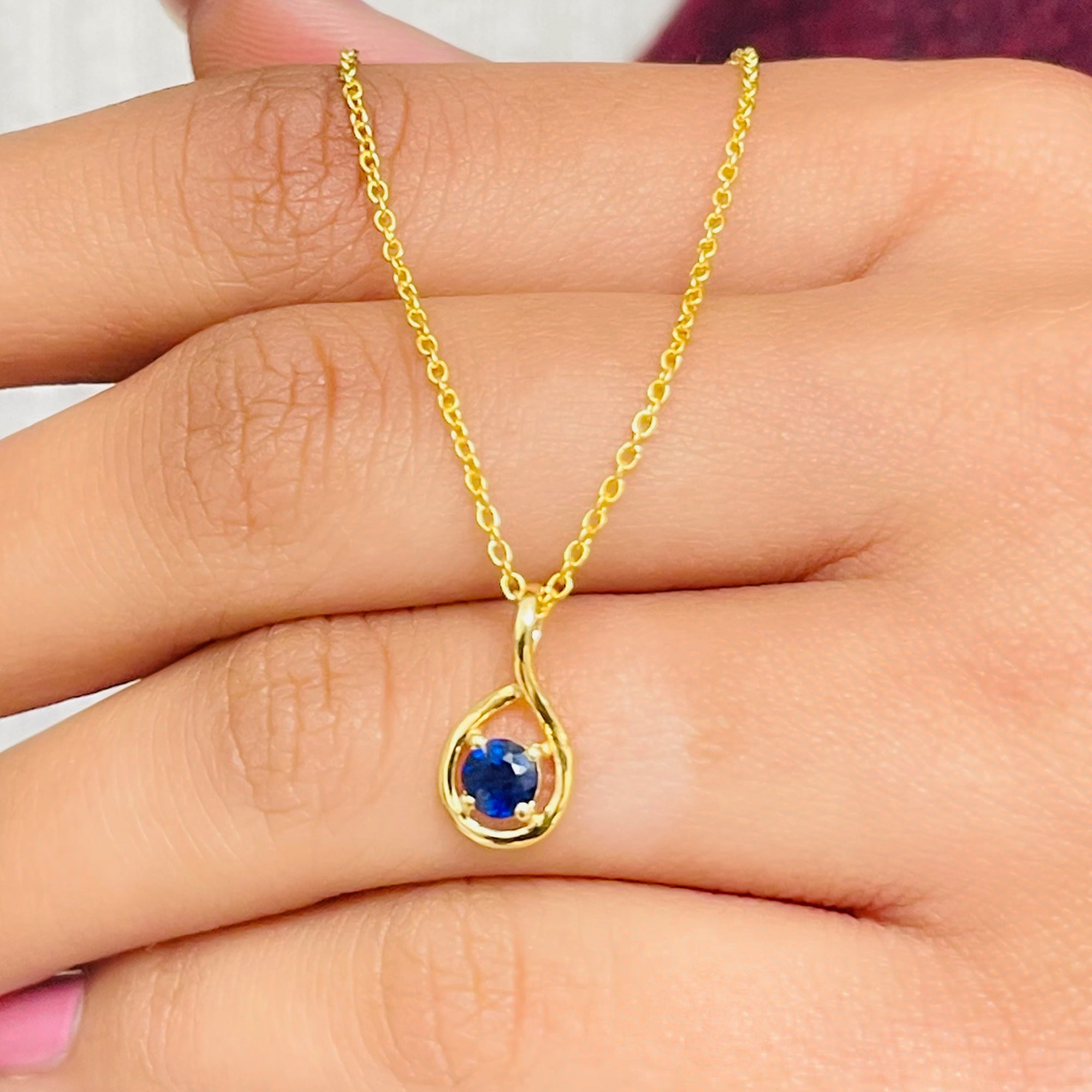 Genuine Round Cut Blue Sapphire Teardrop Pendant
