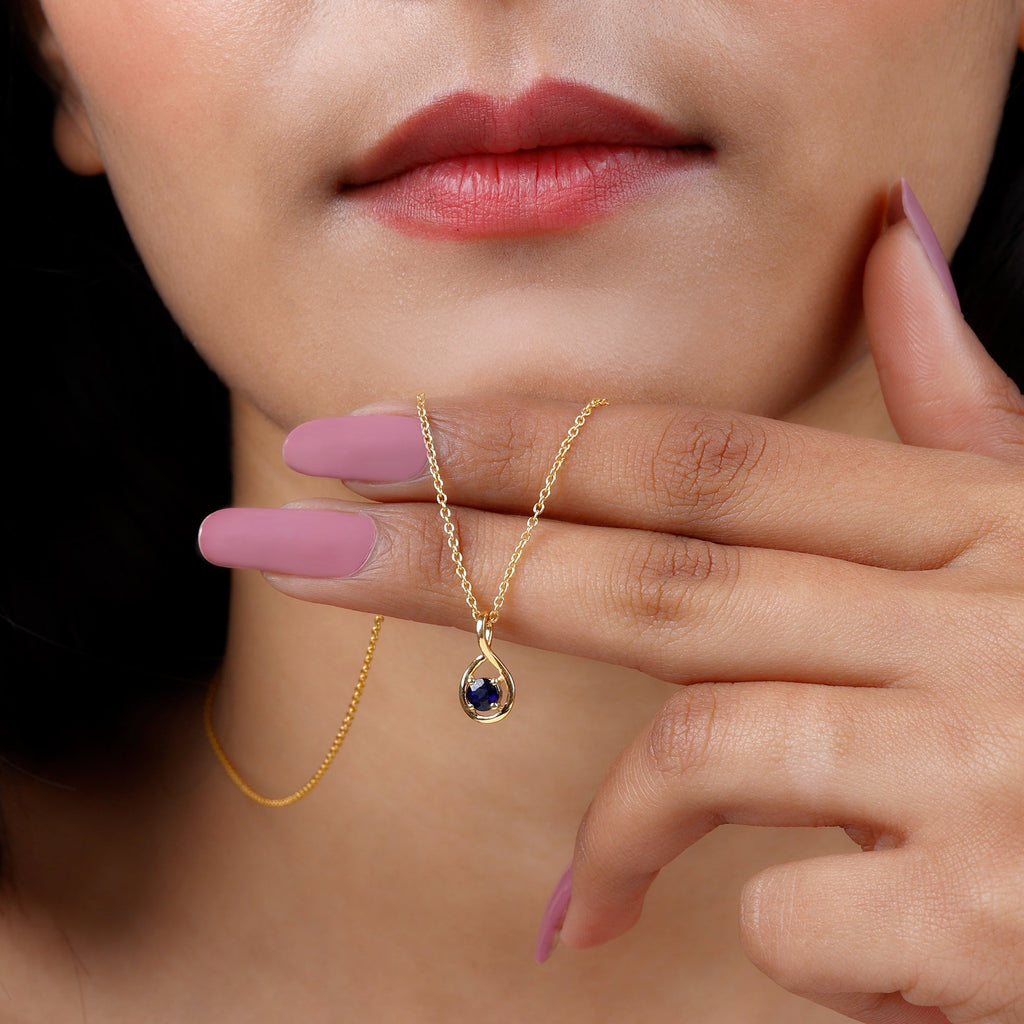 Genuine Round Cut Blue Sapphire Teardrop Pendant