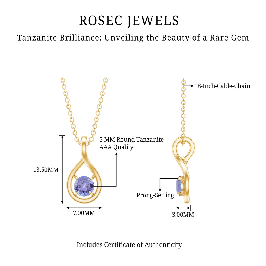 Certified 5 MM Round Tanzanite Teardrop Pendant