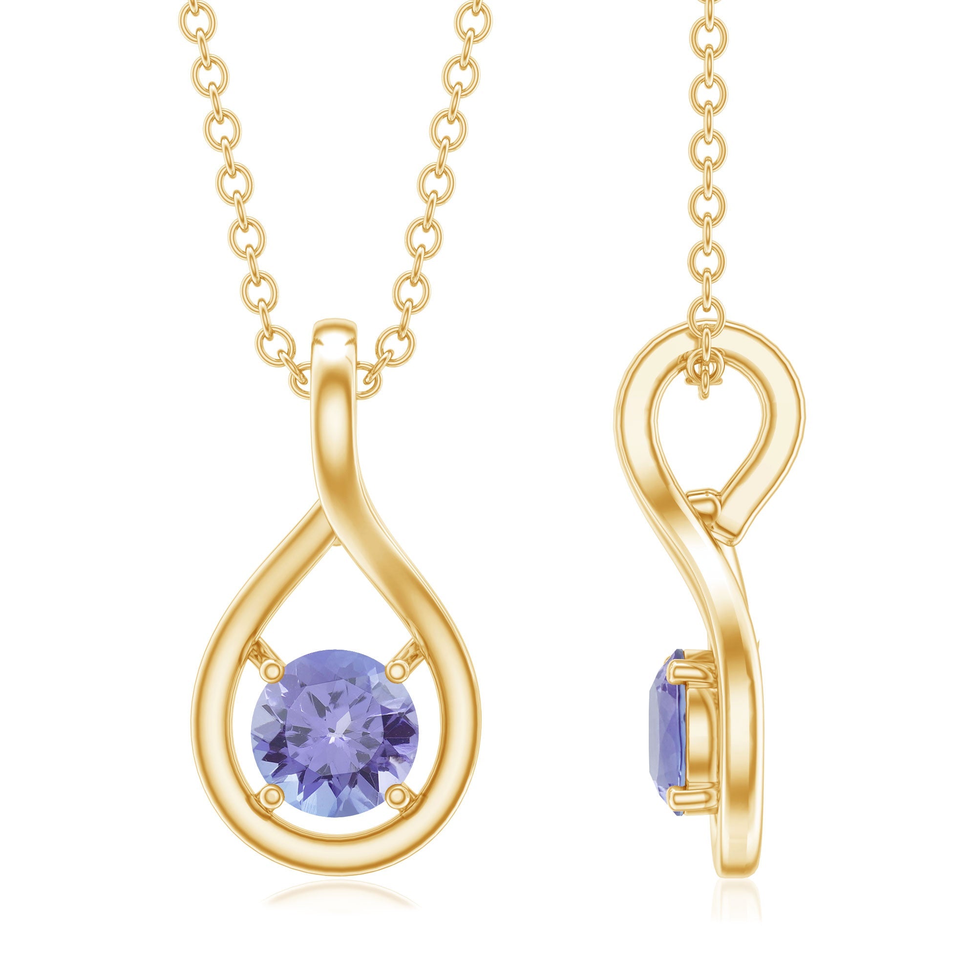 Certified 5 MM Round Tanzanite Teardrop Pendant