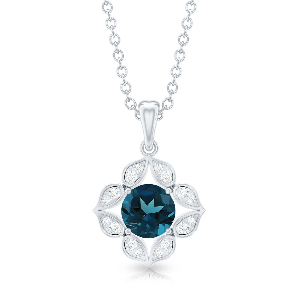 Antique Style Natural London Blue Topaz Bridal Pendant with Diamond
