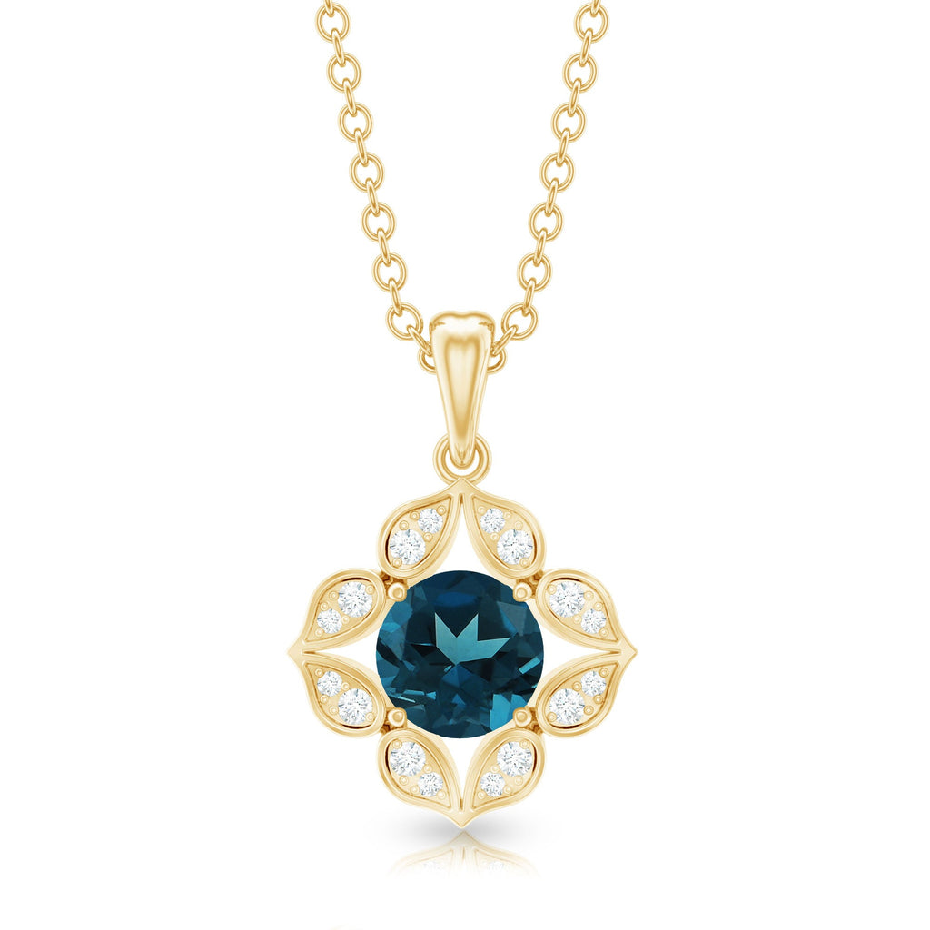 Antique Style Natural London Blue Topaz Bridal Pendant with Diamond