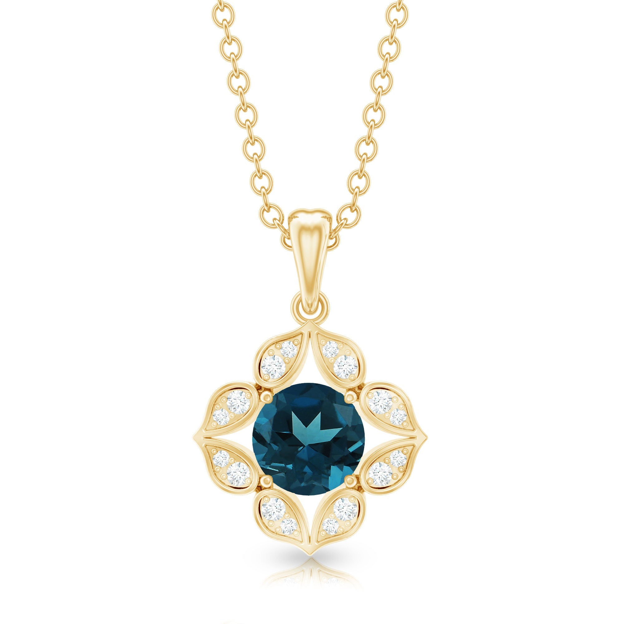 Antique Style Natural London Blue Topaz Bridal Pendant with Diamond