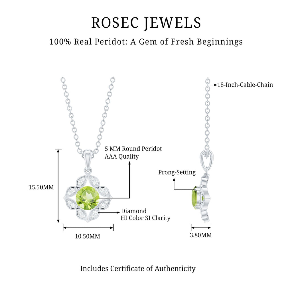 Antique Style Natural Peridot Bridal Pendant with Diamond