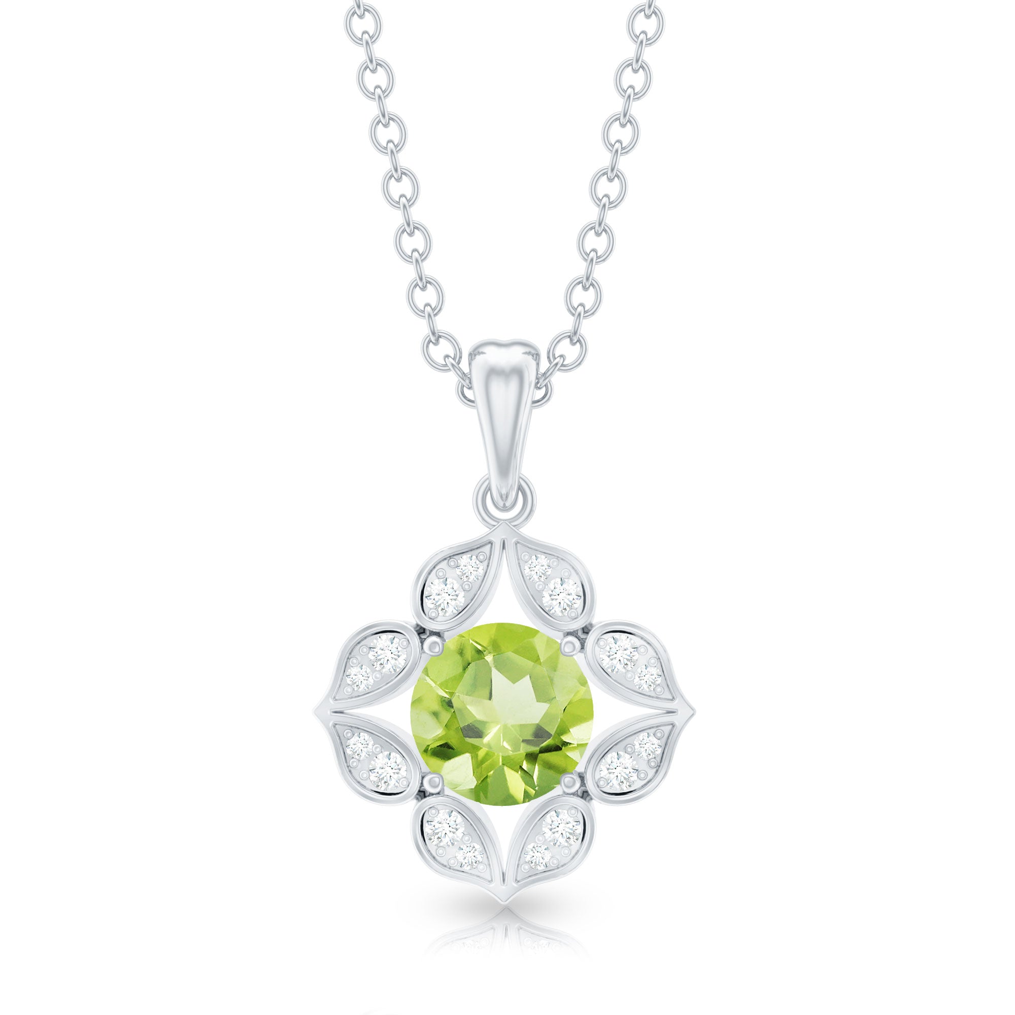 Antique Style Natural Peridot Bridal Pendant with Diamond