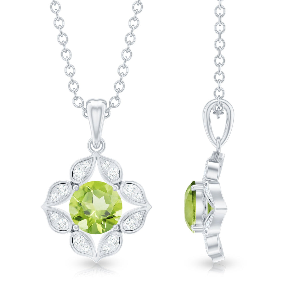 Antique Style Natural Peridot Bridal Pendant with Diamond