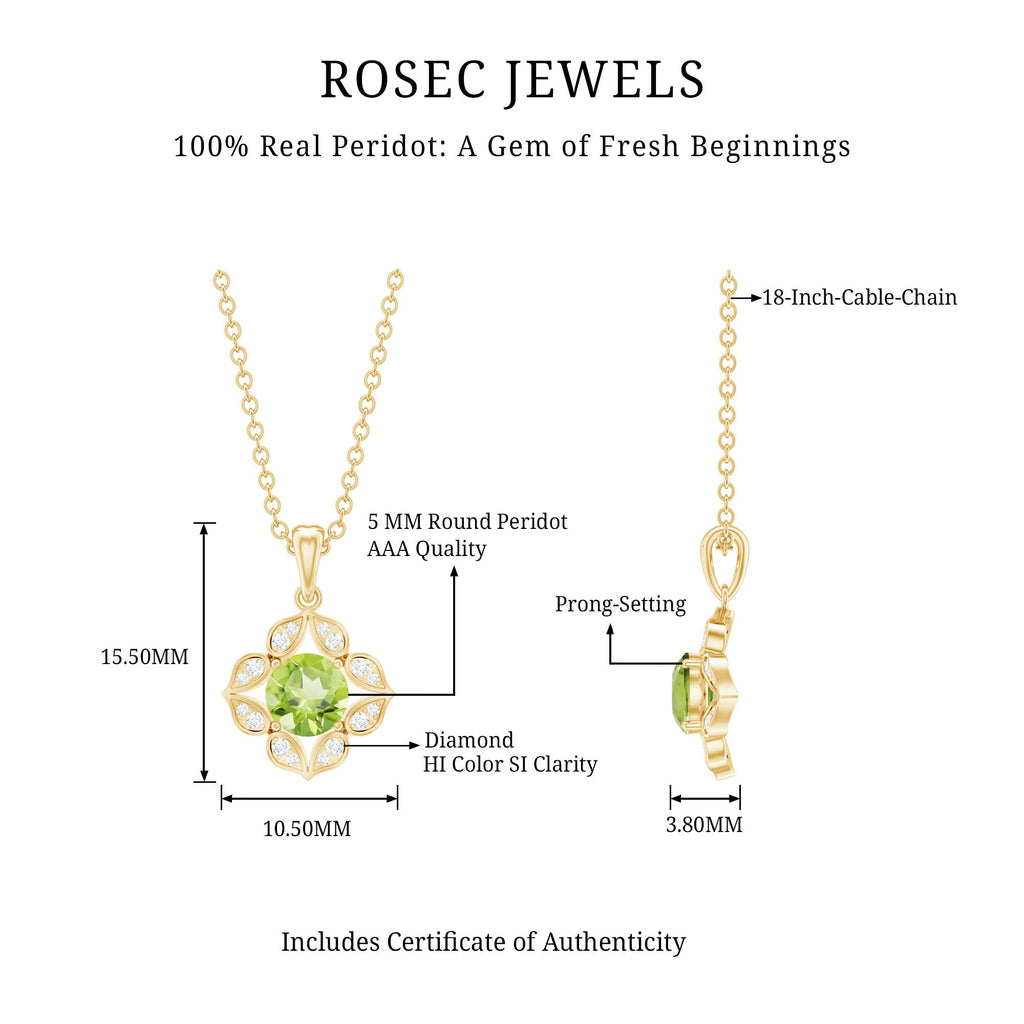 Antique Style Natural Peridot Bridal Pendant with Diamond