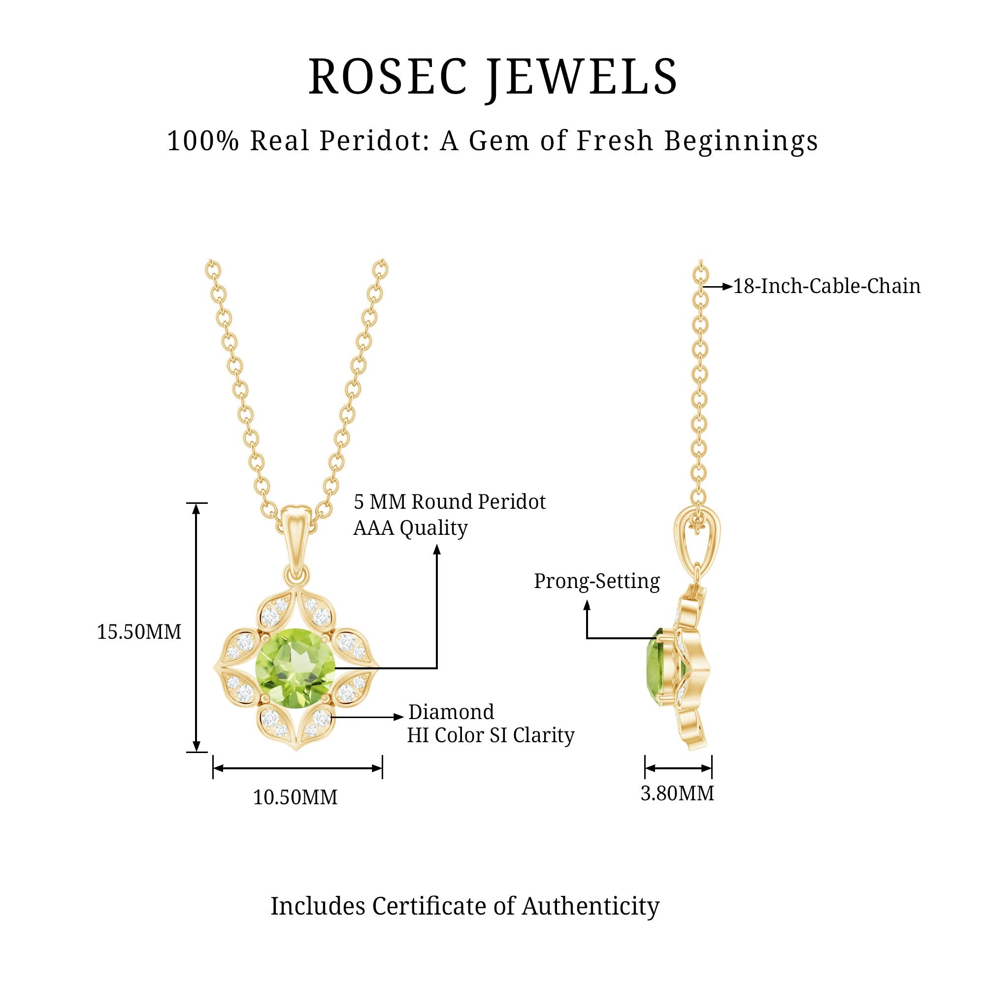 Antique Style Natural Peridot Bridal Pendant with Diamond