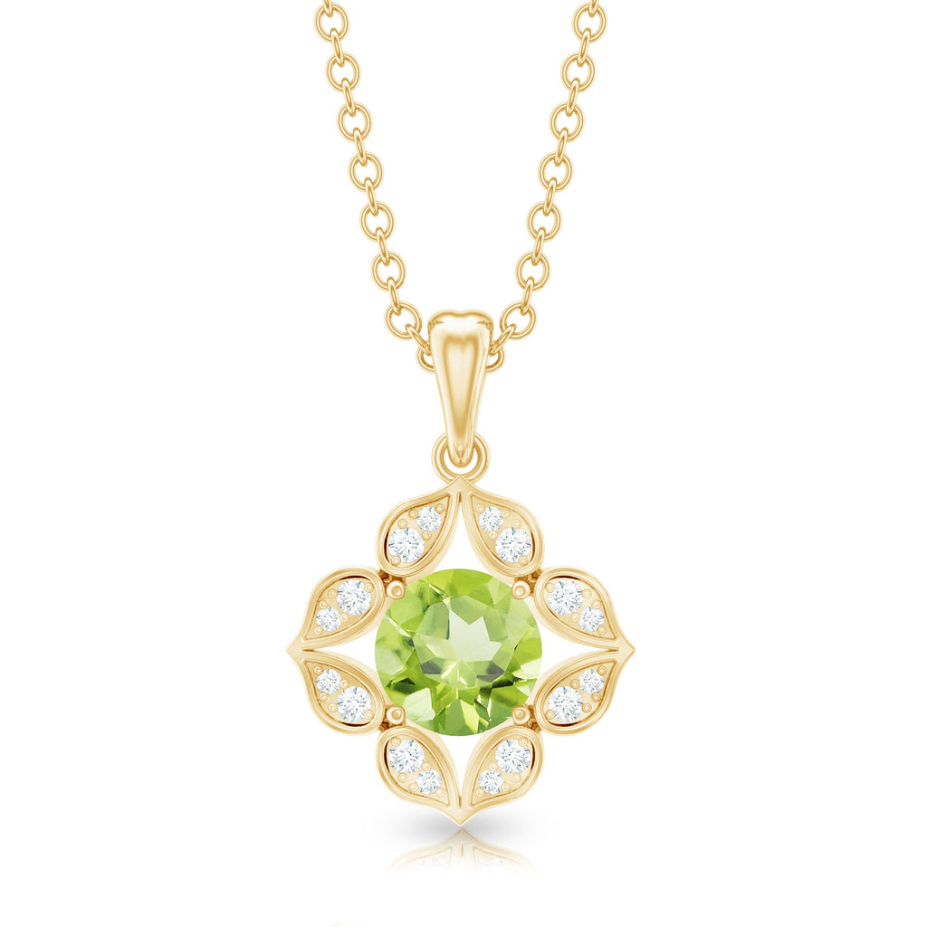 Antique Style Natural Peridot Bridal Pendant with Diamond