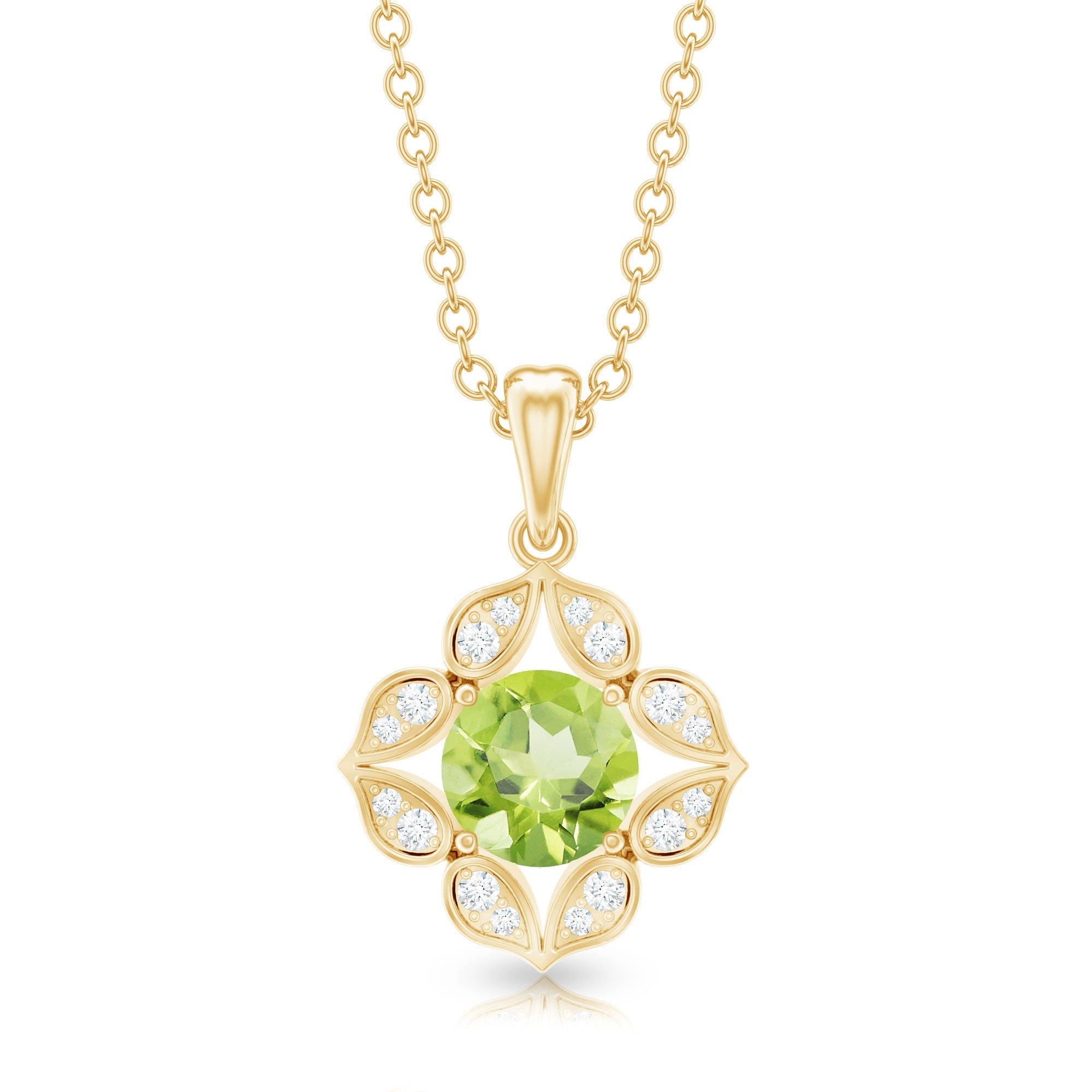 Antique Style Natural Peridot Bridal Pendant with Diamond