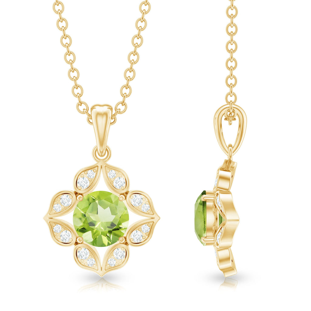 Antique Style Natural Peridot Bridal Pendant with Diamond