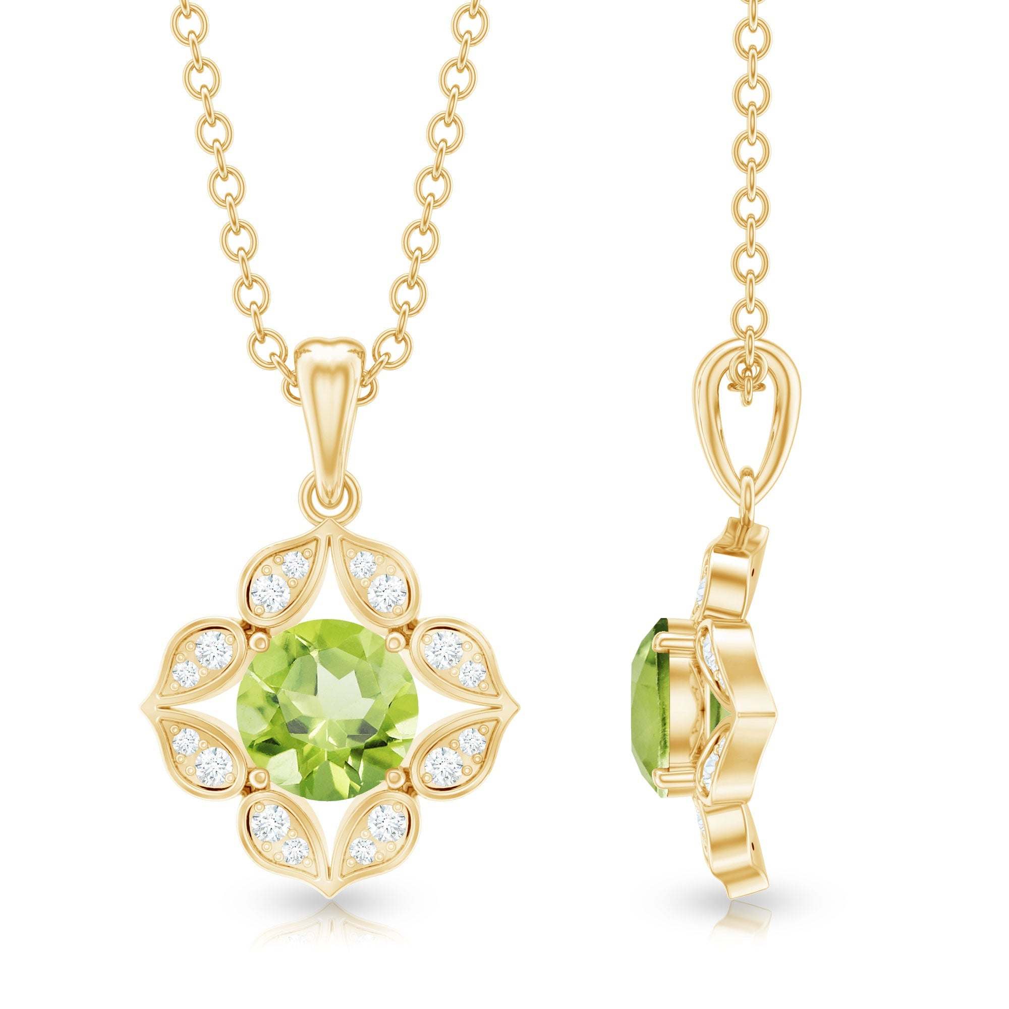 Antique Style Natural Peridot Bridal Pendant with Diamond