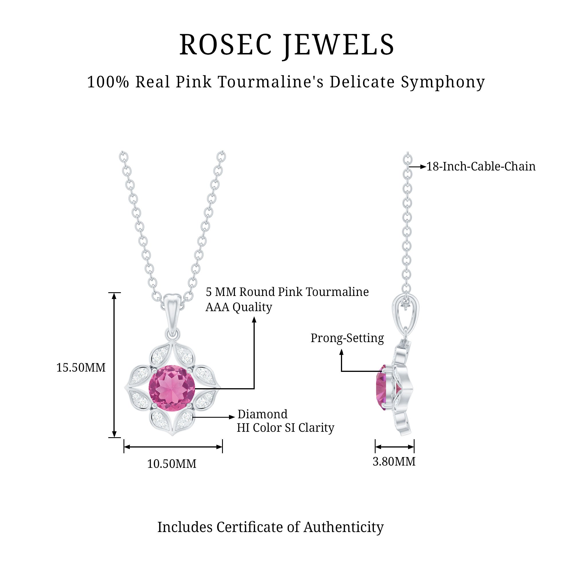 Antique Style Natural Pink Tourmaline Bridal Pendant with Diamond