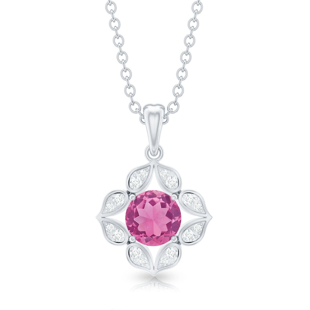 Antique Style Natural Pink Tourmaline Bridal Pendant with Diamond