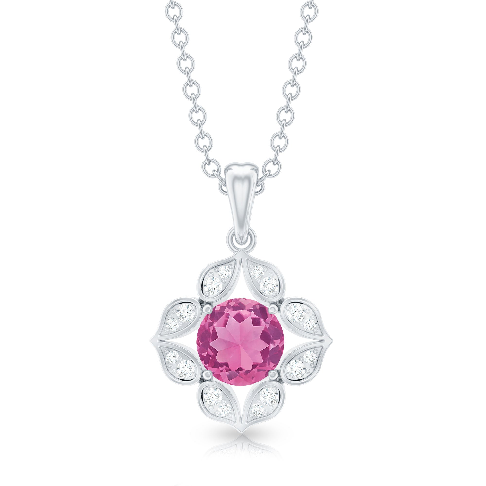 Antique Style Natural Pink Tourmaline Bridal Pendant with Diamond