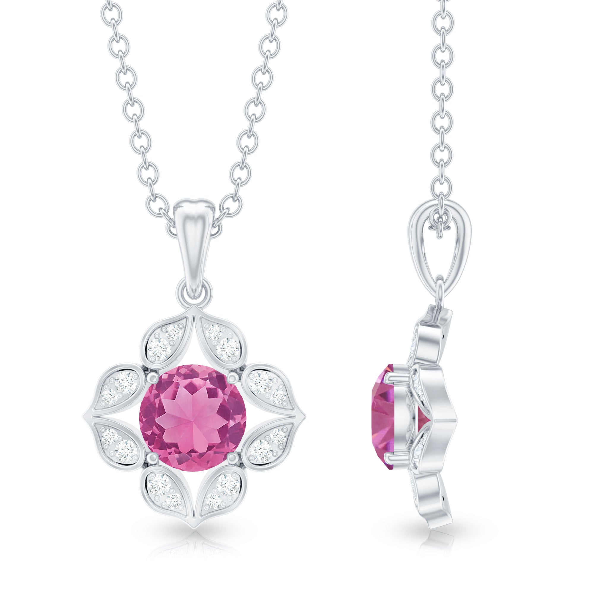 Antique Style Natural Pink Tourmaline Bridal Pendant with Diamond