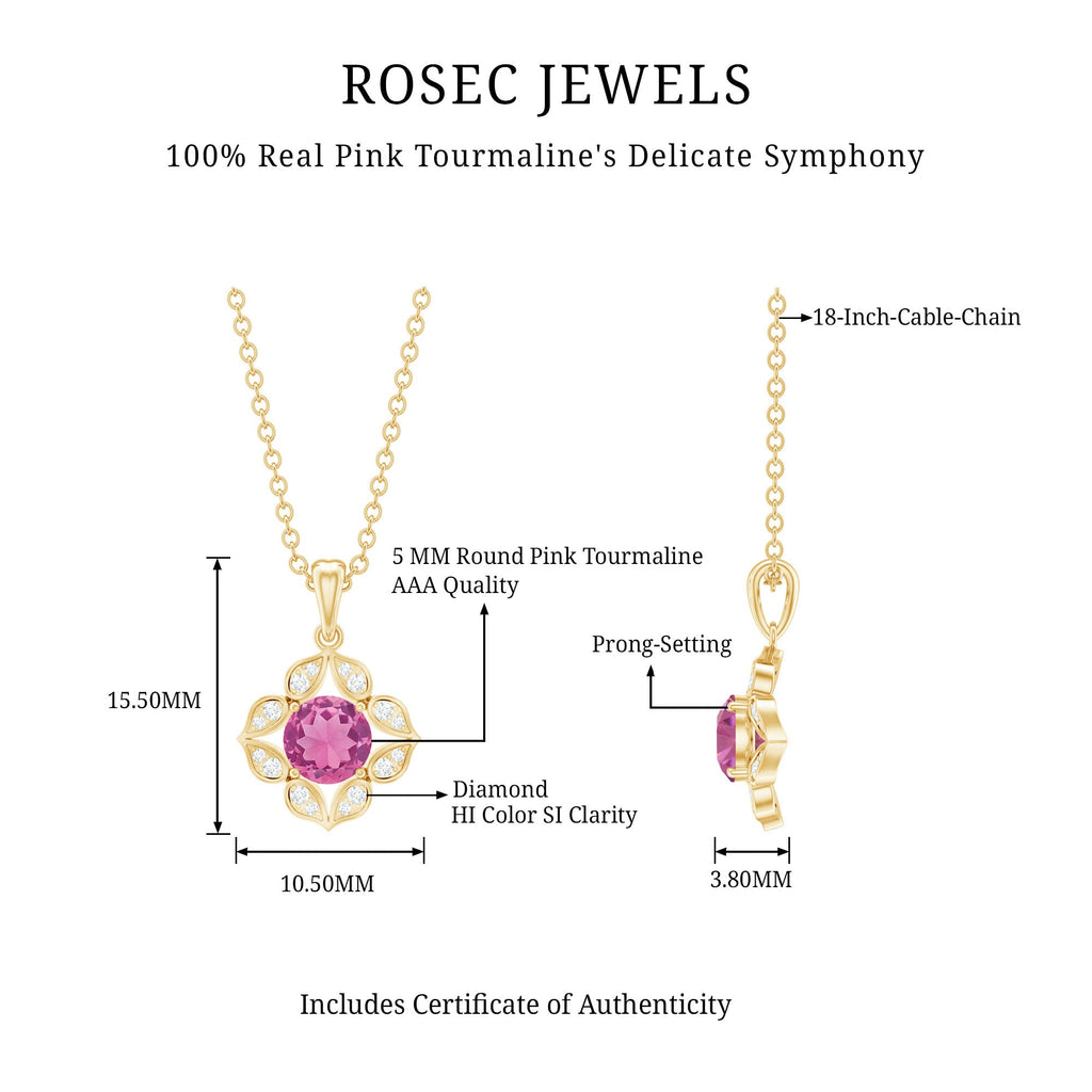 Antique Style Natural Pink Tourmaline Bridal Pendant with Diamond