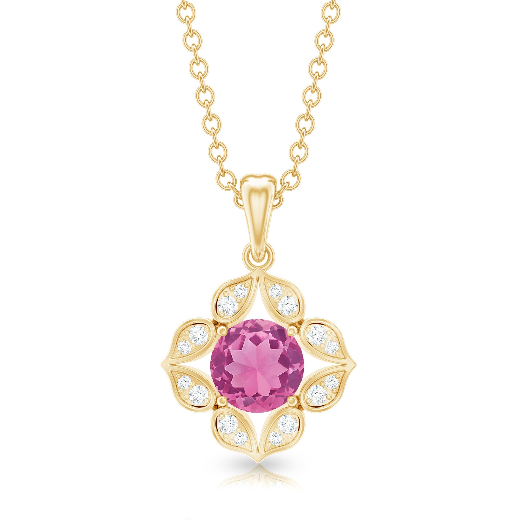 Antique Style Natural Pink Tourmaline Bridal Pendant with Diamond