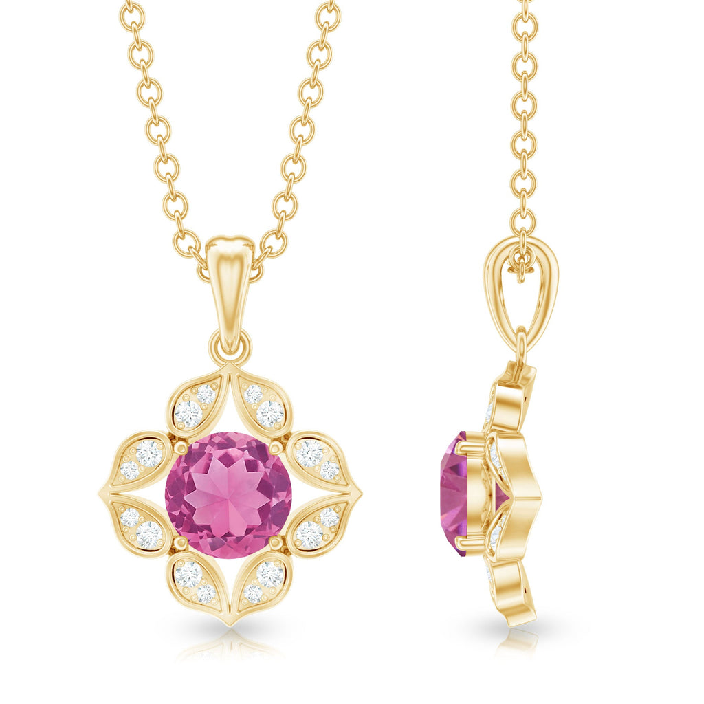 Antique Style Natural Pink Tourmaline Bridal Pendant with Diamond