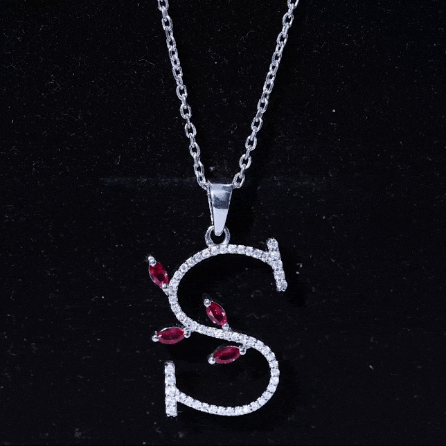 Moissanite and Lab Ruby Necklace with Letter S