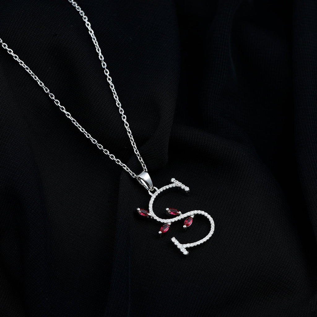 Moissanite and Lab Ruby Necklace with Letter S