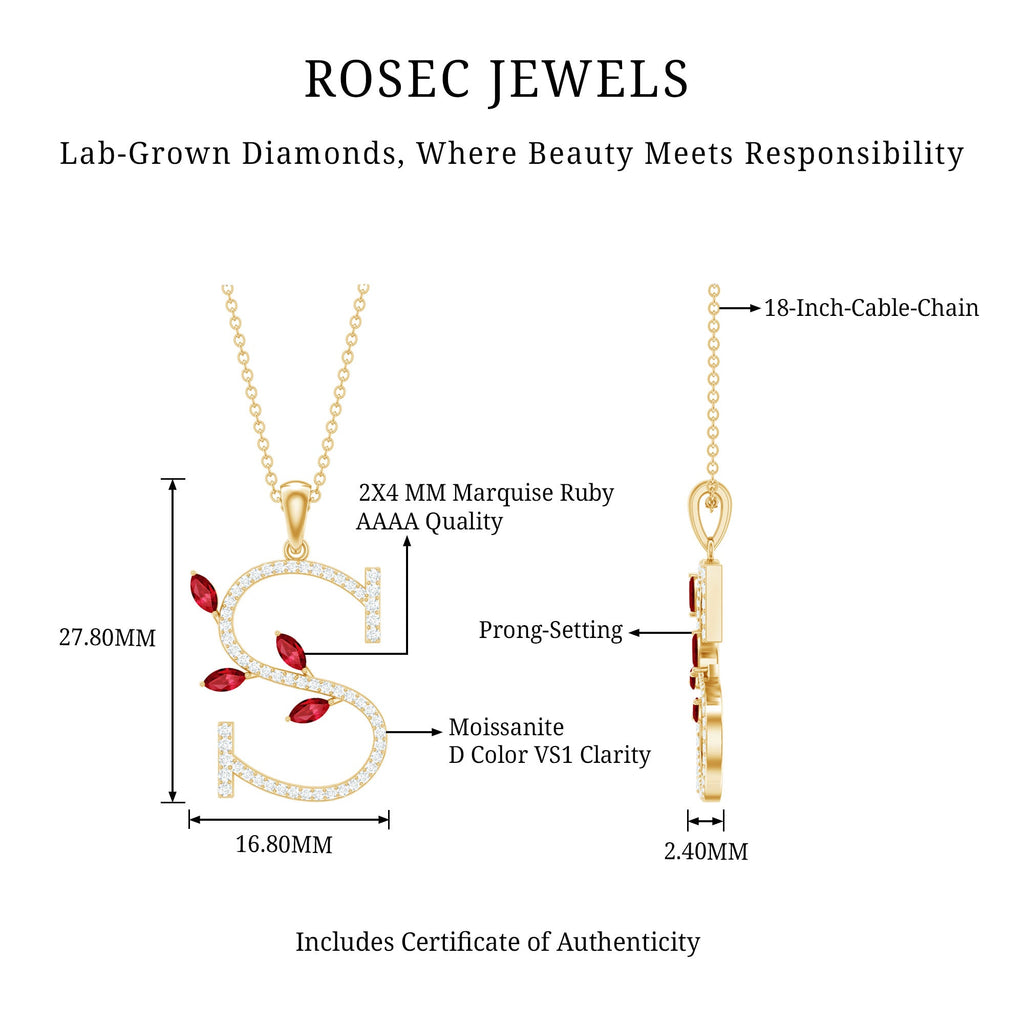 Moissanite and Lab Ruby Necklace with Letter S