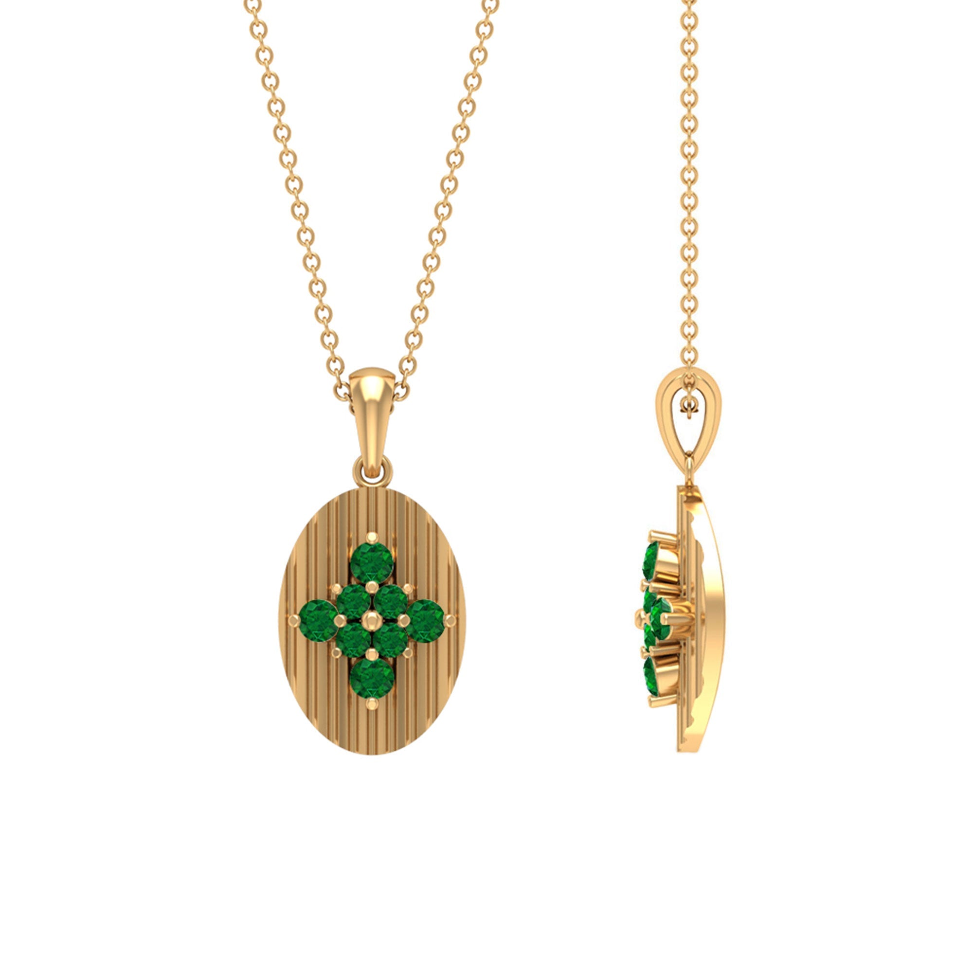 0.5 CT Emerald Cluster Gold Pendant Necklace in Prong Setting