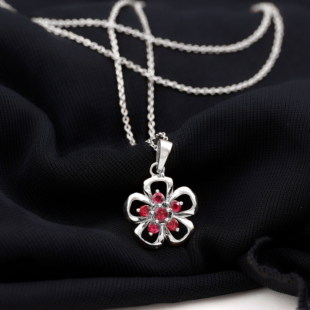 Natural Ruby Flower Pendant Necklace with Certificate