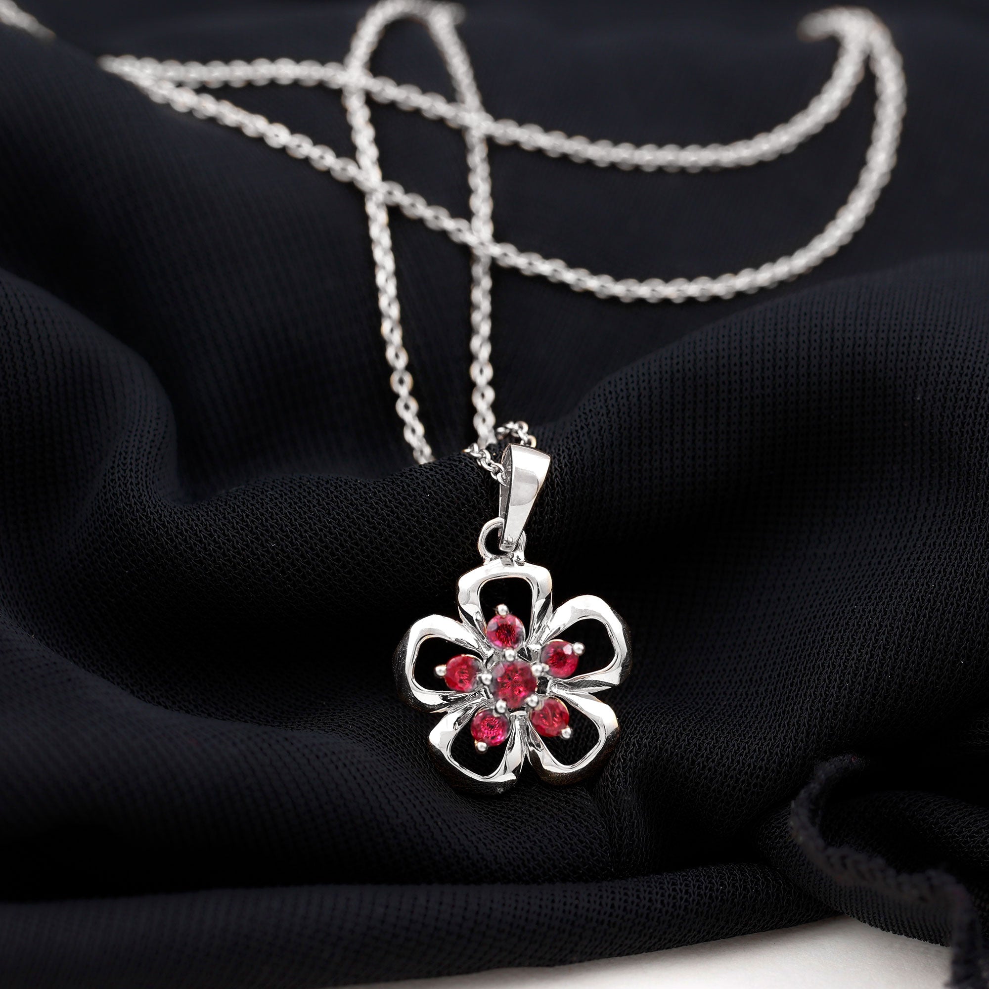 Natural Ruby Flower Pendant Necklace with Certificate