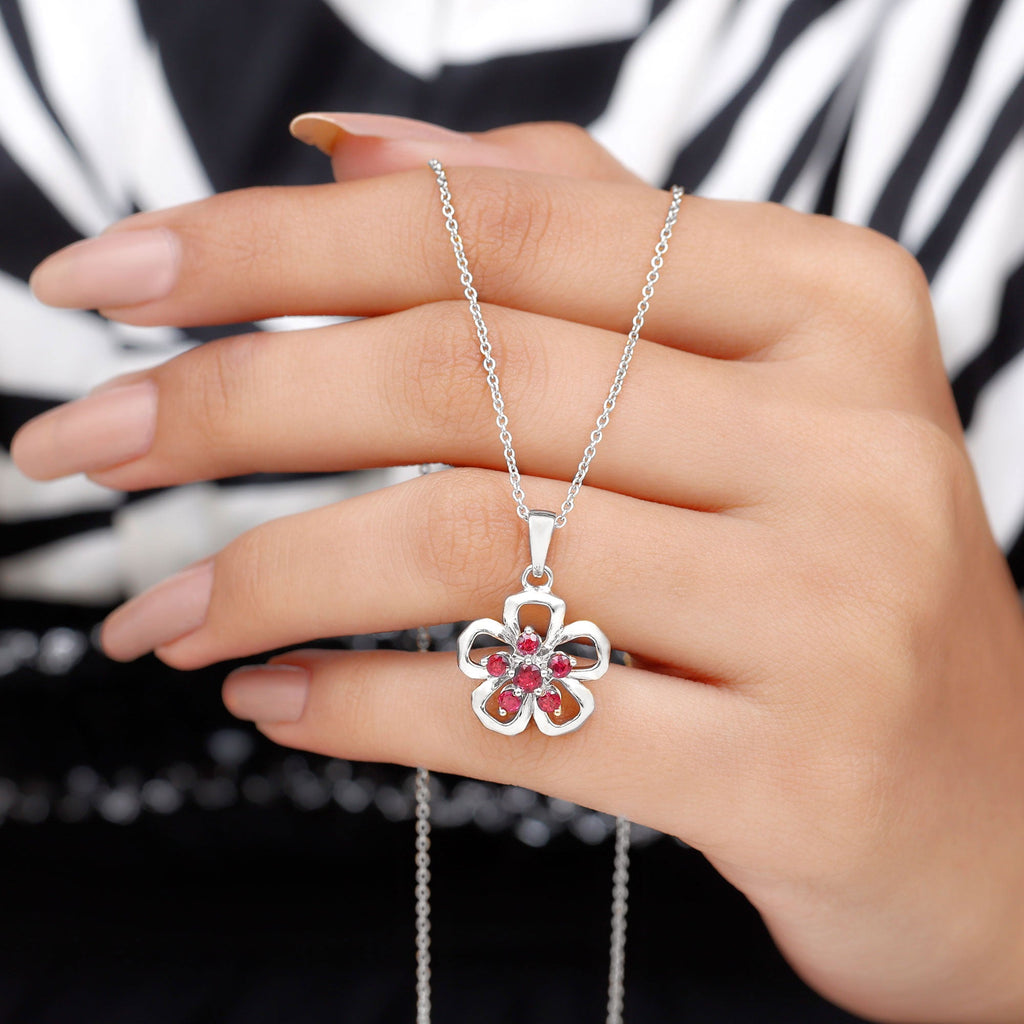 Natural Ruby Flower Pendant Necklace with Certificate