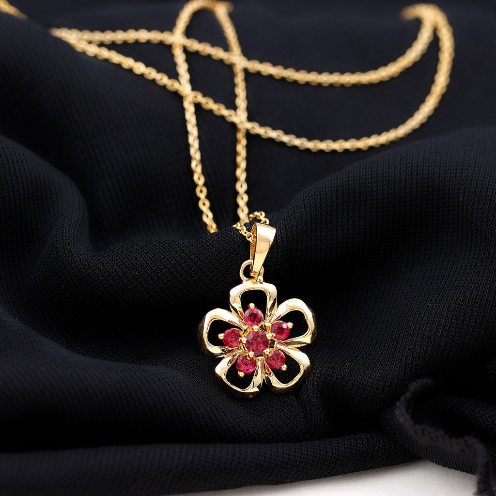 Natural Ruby Flower Pendant Necklace with Certificate
