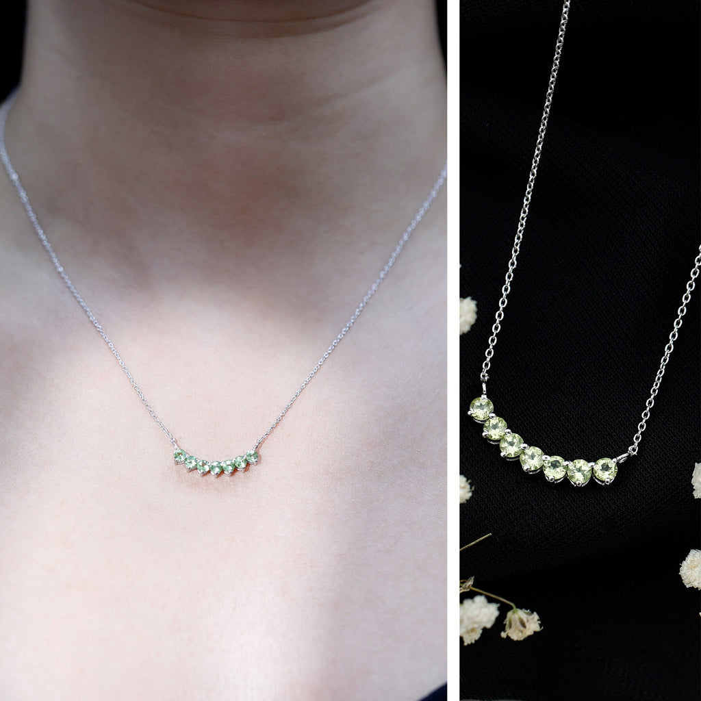 Seven Stone Peridot Bar Necklace