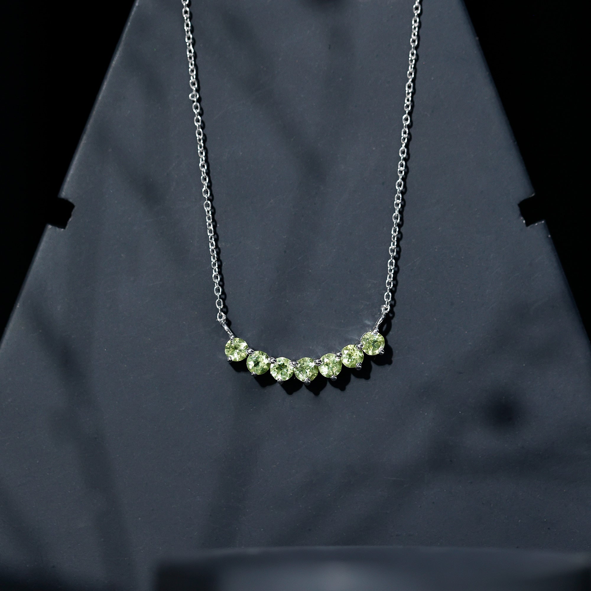 Seven Stone Peridot Bar Necklace