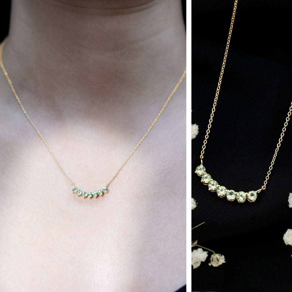 Seven Stone Peridot Bar Necklace