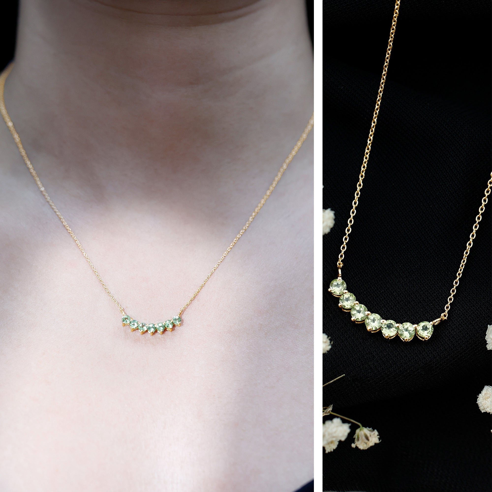 Seven Stone Peridot Bar Necklace