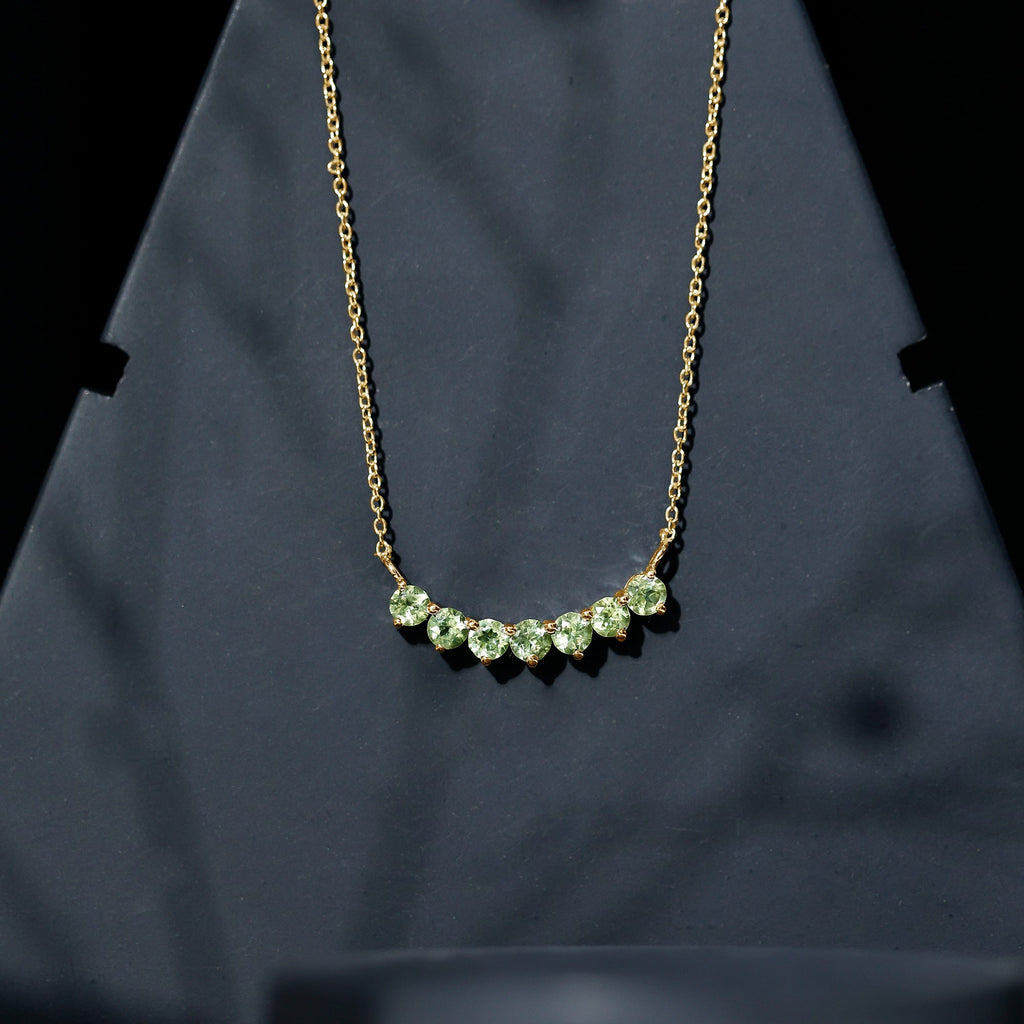 Seven Stone Peridot Bar Necklace