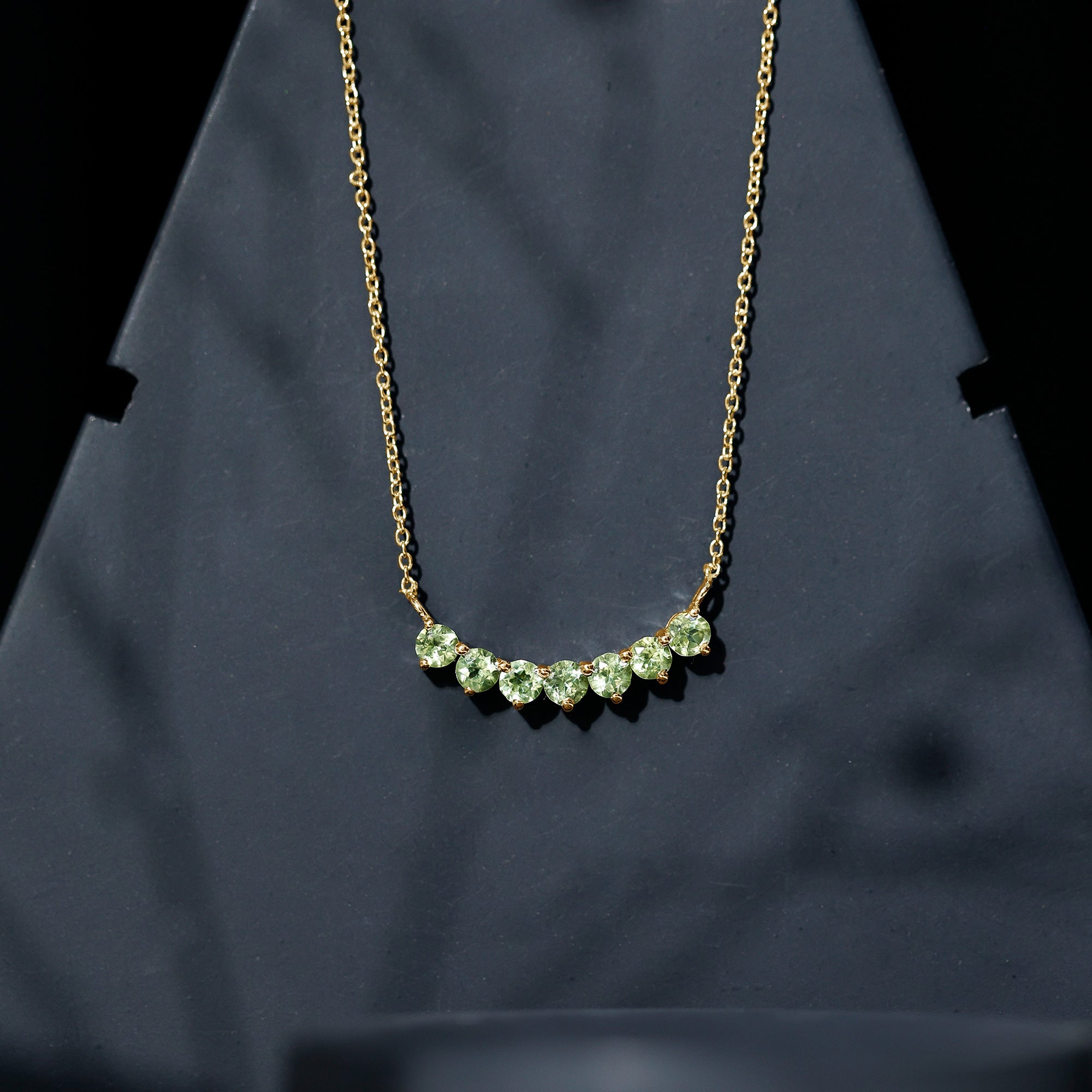 Seven Stone Peridot Bar Necklace