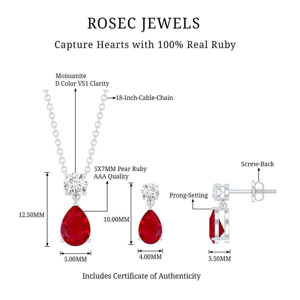 Genuine 2 Carat Ruby Bridal Jewelry Set with Certificate