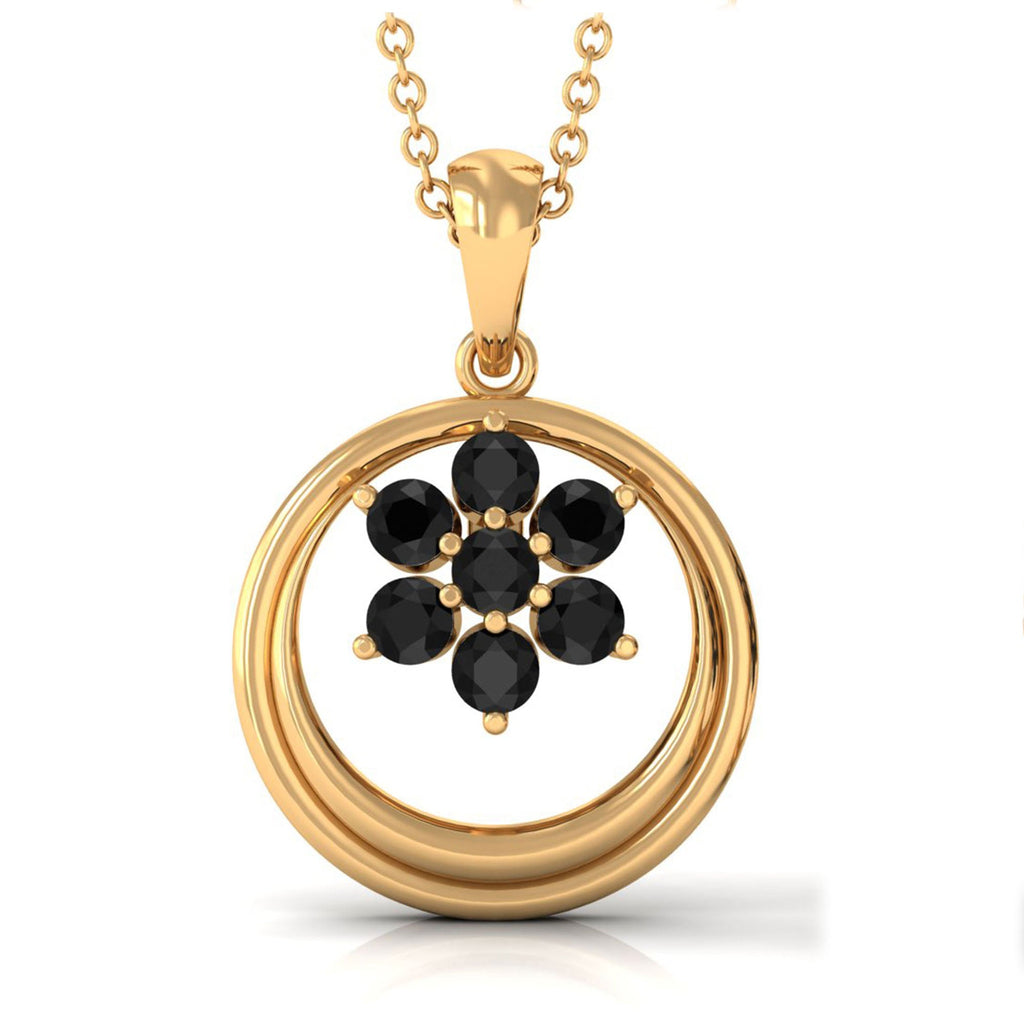 Natural Black Spinel Flower Pendant with Certificate