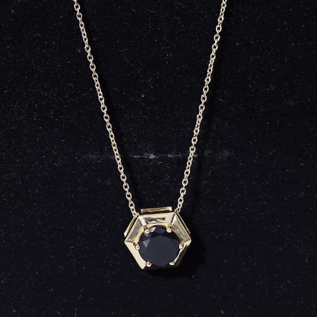 1.5 CT Round Black Spinel Gold Hexagon Pendant Necklace