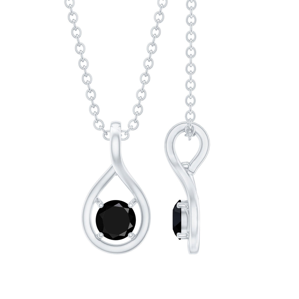 Certified 4MM Solitaire Black Onyx Teardrop Pendant With Chain