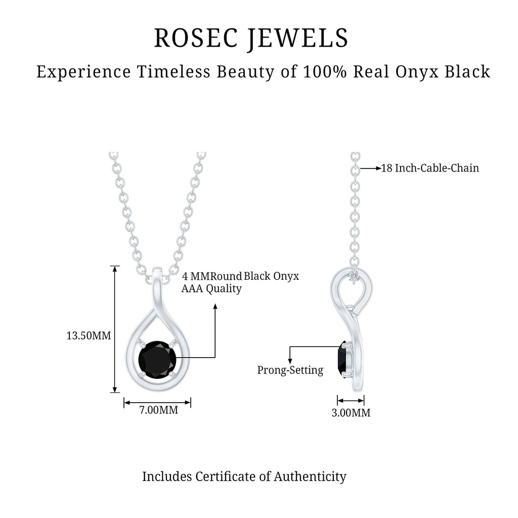 Certified 4MM Solitaire Black Onyx Teardrop Pendant With Chain