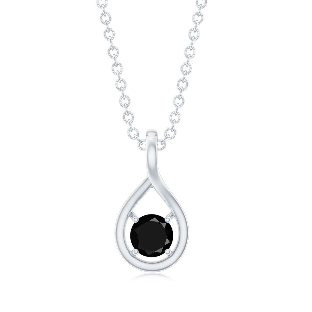 Certified 4MM Solitaire Black Onyx Teardrop Pendant With Chain
