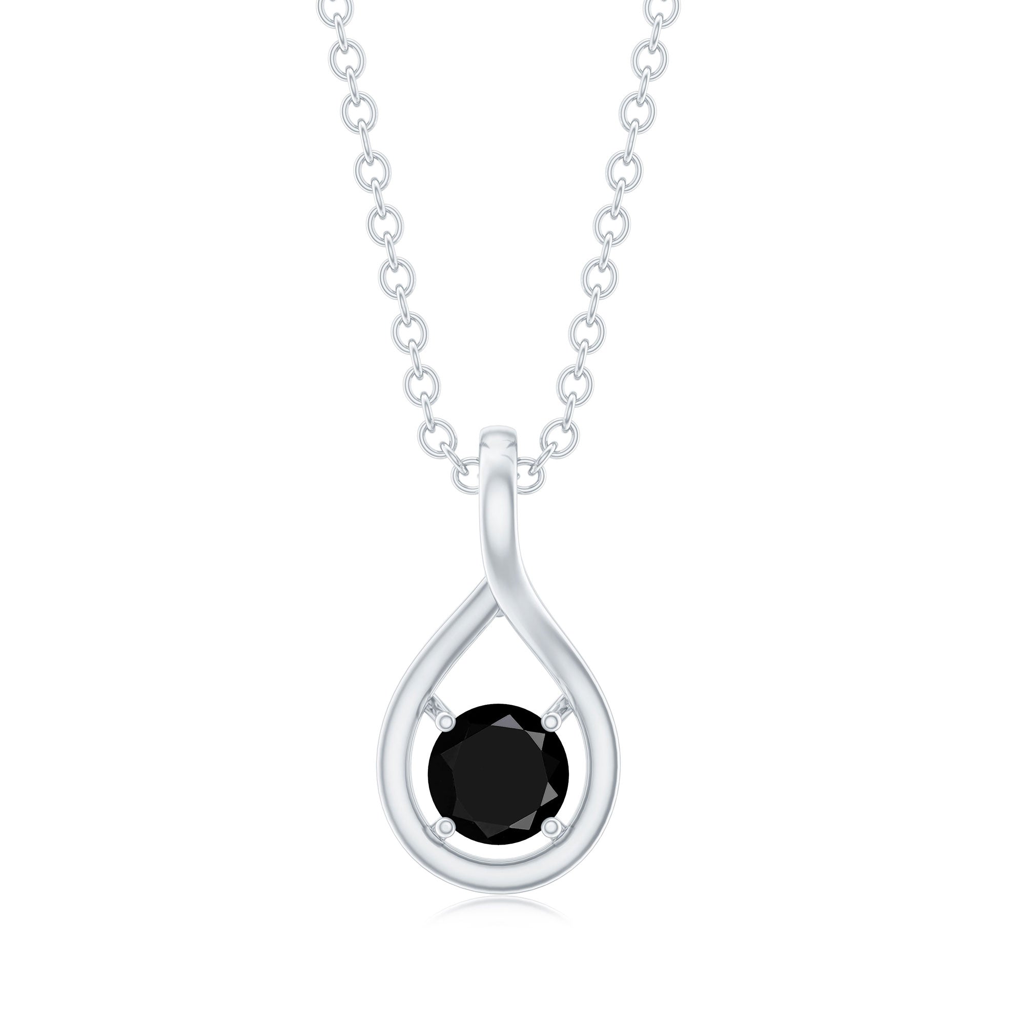 Certified 4MM Solitaire Black Onyx Teardrop Pendant With Chain