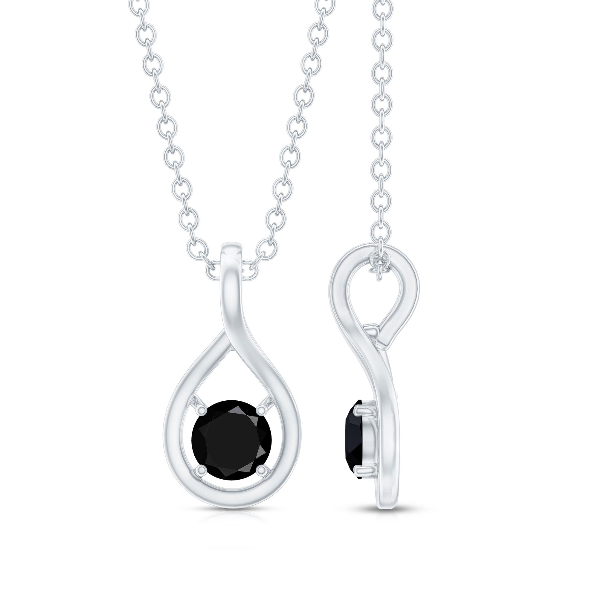 Certified 4MM Solitaire Black Onyx Teardrop Pendant With Chain
