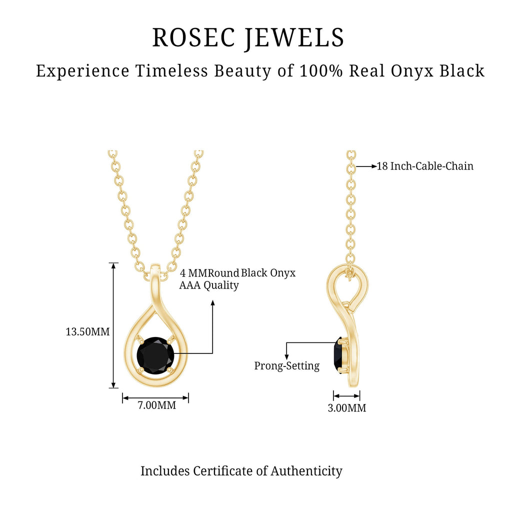 Certified 4MM Solitaire Black Onyx Teardrop Pendant With Chain